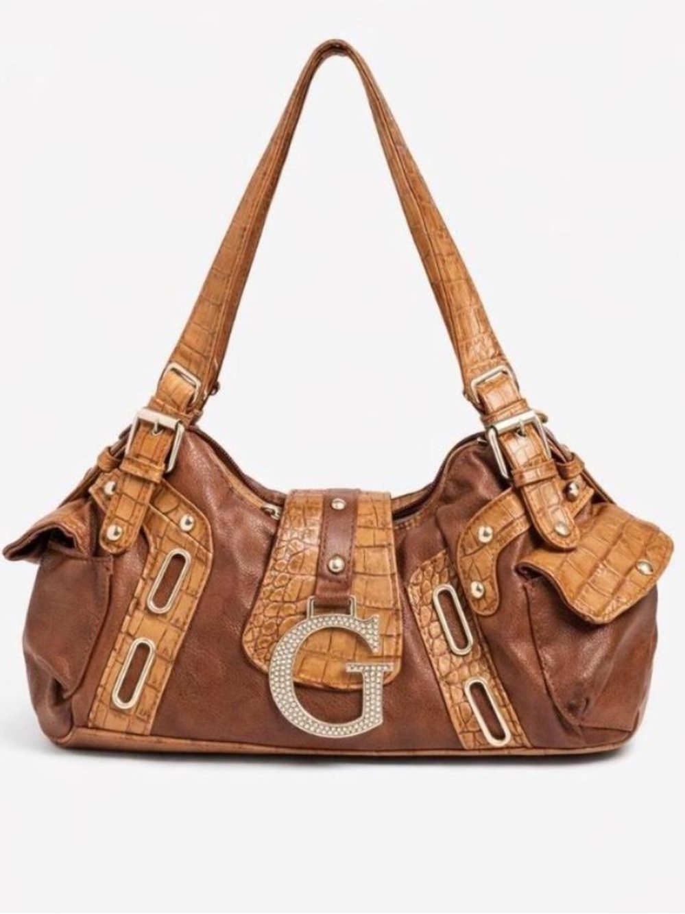 🤎Deadstock Y2K Vintage Brown,Beige & Silver Leather Slouchy Handbag🤎